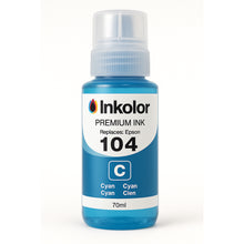 Cyan ink bottle for Epson 104, compatible cartridge offering high-quality prints, ideal for home and office, 70ml capacity.