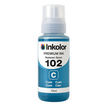 Cyan Epson 102 compatible ink cartridge offering high print quality for home and office, up to 6,000 pages capacity, vivid colors.