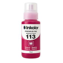 Inkolor Premium Ink bottle for Epson 113 in magenta, compatible cartridge with high-quality color for professional printing.
