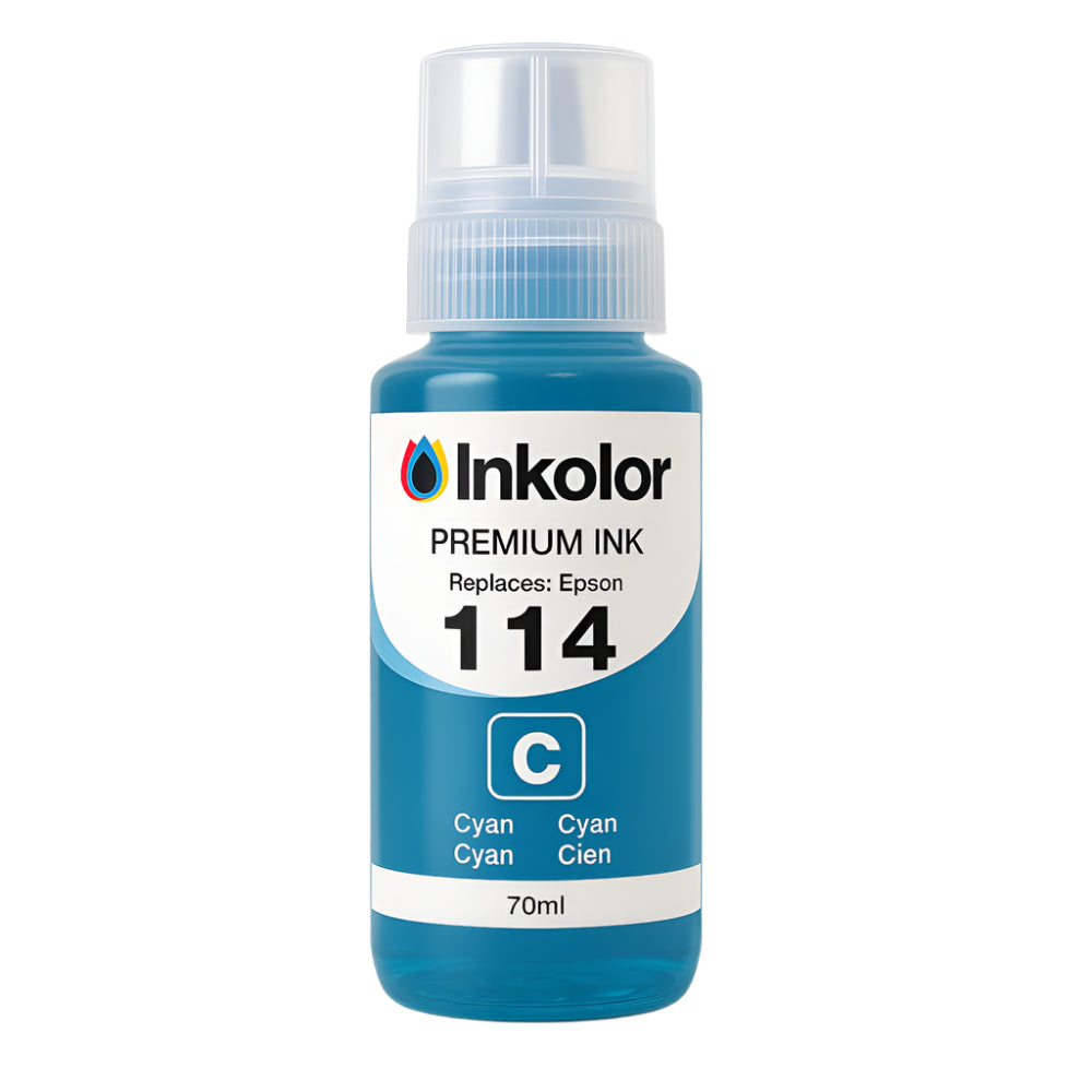 Epson 114 compatible cyan ink cartridge showcasing premium quality for vivid color printing.