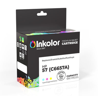 HP 57 (C6657A) kompatible Tintenpatrone Dreifarbig Verpackung, Premium Inkjet Kartusche mit hoher Kapazität und lebendigen Farben.