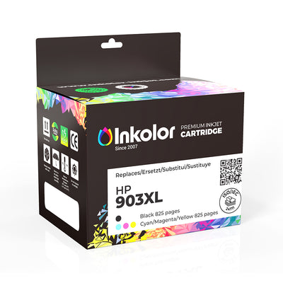 HP 903XL (3HZ51AE) Multipack kompatible Tintenpatronen Schwarz, Cyan, Magenta, Gelb Verpackung mit Inkolor Branding