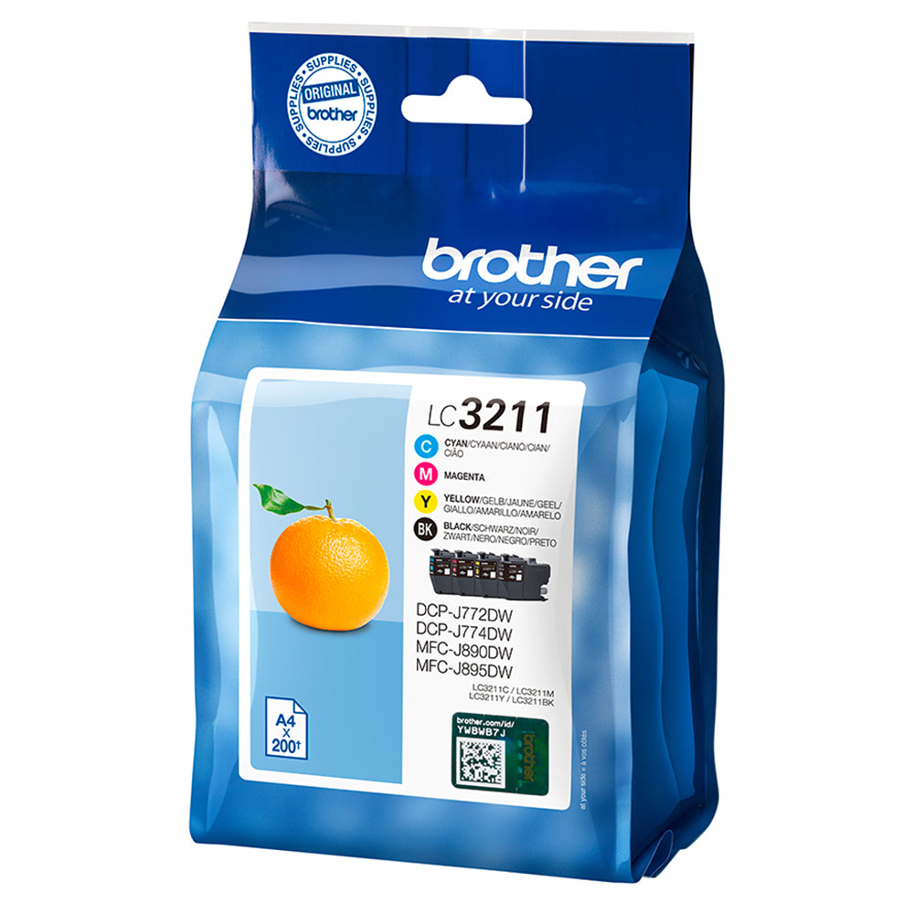 Brother LC-3211 Multipack Ink Cartridges in Black, Cyan, Magenta, Yellow packaging.