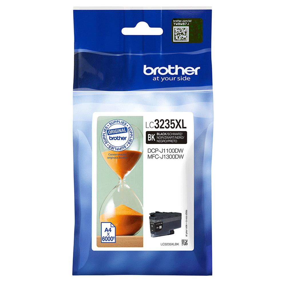Brother LC-3235XLBK black ink cartridge packaging with printer compatibility and page yield details.