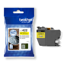 Brother LC-422Y yellow ink cartridge with packaging, high-quality printing, reliable for professional and home use, 550 pages.