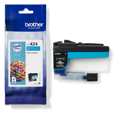 Brother LC-424C Tintenpatrone Cyan für hochwertige Farbausdrucke mit 750 Seiten Kapazität.