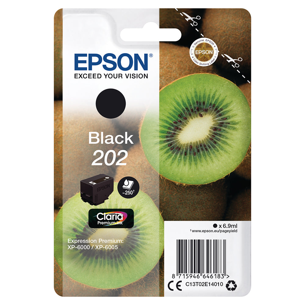 Epson 202 Black Ink Cartridge Packaging with Kiwi Design