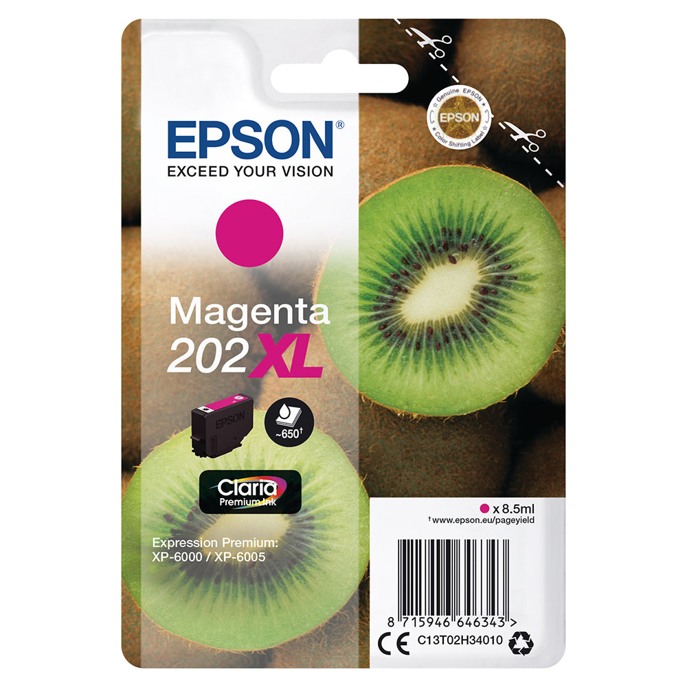 Epson 202XL Magenta Ink Cartridge Package with Kiwi Background