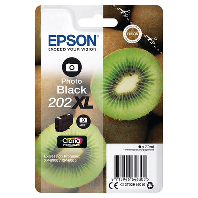 Verpackung der Epson 202XL (T02H140) Tintenpatrone Photo Schwarz für hochwertige Fotodrucke und hohe Seitenkapazität.