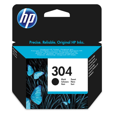 HP 304 (N9K06AE) Tintenpatrone Schwarz Verpackung mit Logo und Schwarzer Textpotenzial für den täglichen Gebrauch zu Hause oder im Büro