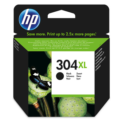 HP 304XL (N9K08AE) Tintenpatrone Schwarz Produktverpackung mit herausragender Druckqualität für bis zu 300 Seiten.