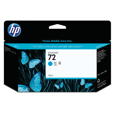 HP 72 (C9371A) Tintenpatrone Cyan Verpackung mit blauem Schmetterlingsdesign, ideal für hochwertige Farbdrucke und technische Zeichnungen
