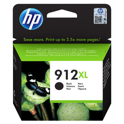 HP 912XL (3YL84AE) Tintenpatrone Schwarz Verpackung für professionelle Druckqualität und hohe Kapazität bis zu 825 Seiten.