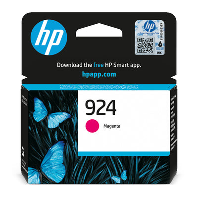 HP 924 (4K0U4NE) Tintenpatrone Magenta Verpackung mit Schmetterlingsdesign für professionelle Druckqualität.