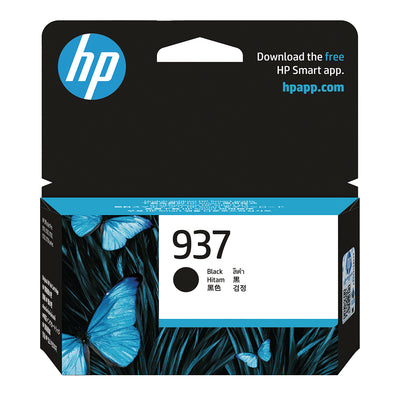 HP 937 (4S6W5NE) Tintenpatrone Schwarz Verpackung mit blauem Schmetterling