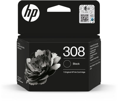 Alt Tag: HP 308 (7FP21UE) Tintenpatrone Schwarz – Original HP Ink Cartridge 308 Black, Verpackung Vorderansicht
