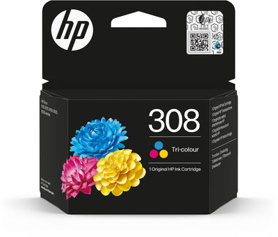 HP 308 (7FP20UE) Tintenpatrone Tricolor Original HP Ink Cartridge 308 Tri-colour Verpackung mit bunten Blumenmotiv