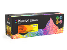 Inkcolor TN-326 Yellow Compatible Toner Cartridge Box with vibrant design and logos, suitable for office and home printing.