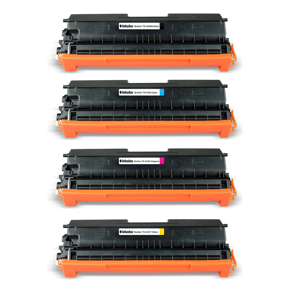 Brother TN-423 Multipack toner cartridges for high-quality prints with TN-423BK, TN-423C, TN-423M, TN-423Y models displayed.
