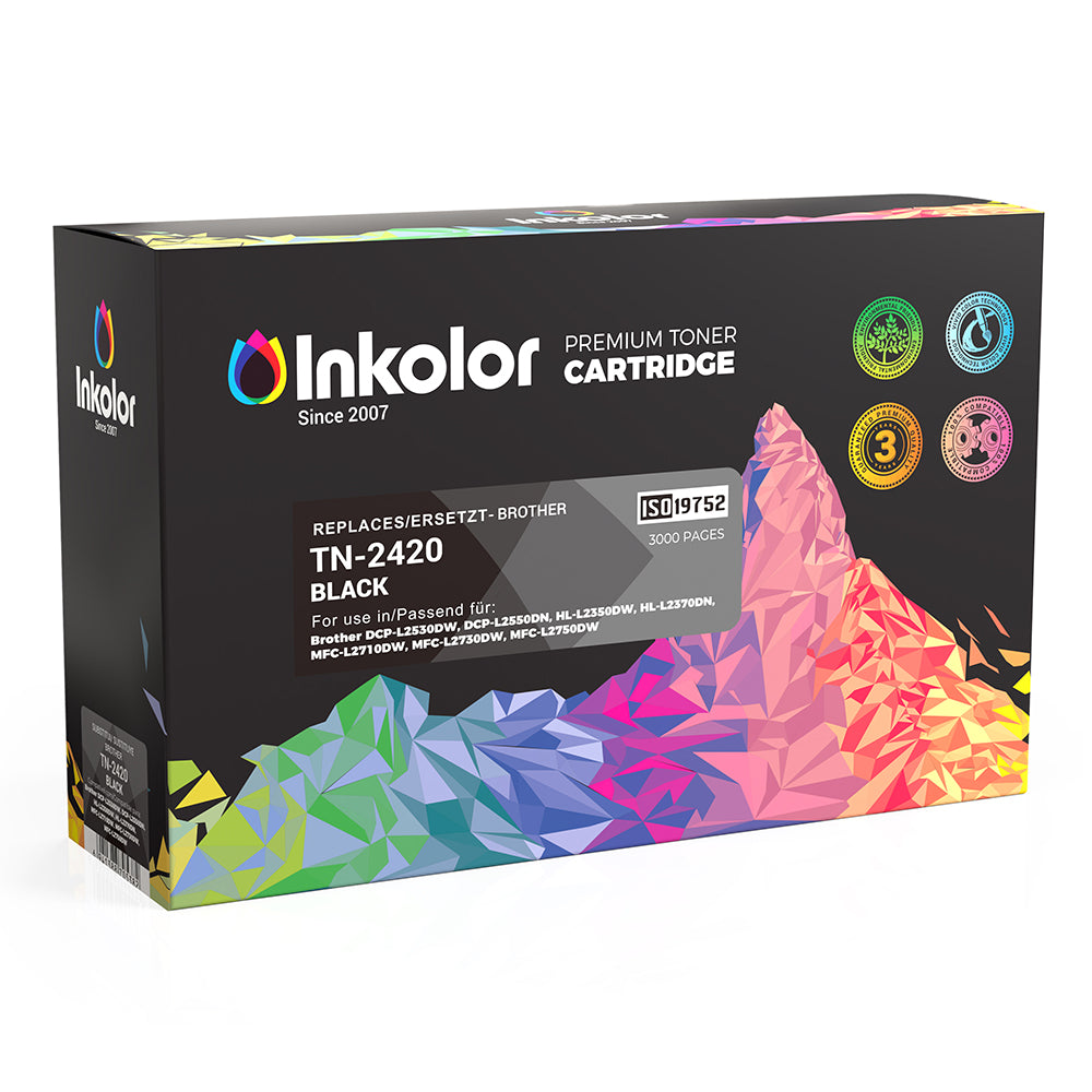 Brother TN-2420 kompatibler Toner Schwarz, Premium Toner Cartridge von Inkolor, hohe Seitenkapazität, ideal für Büro und Zuhause.