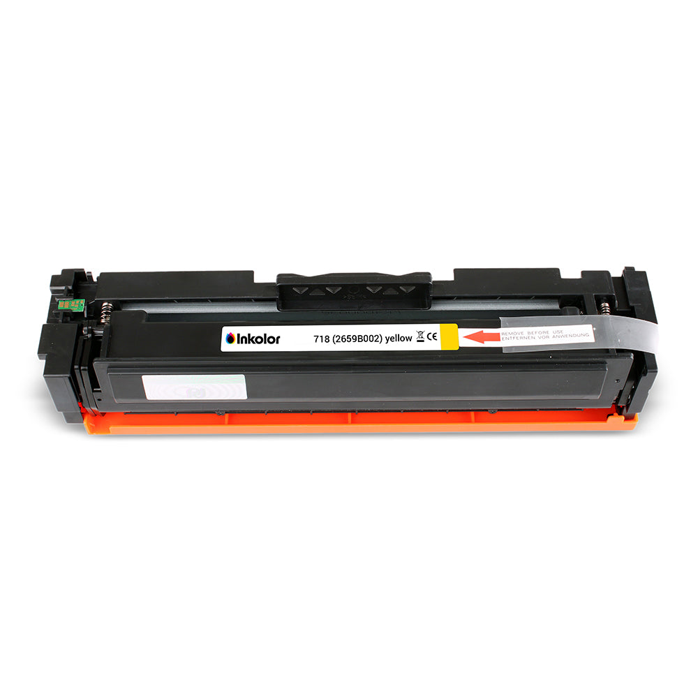 Canon 718 gelber kompatibler Toner, hochwertige Druckqualität, Seitenkapazität bis zu 2.900, ideal für professionelle Anwendungen.