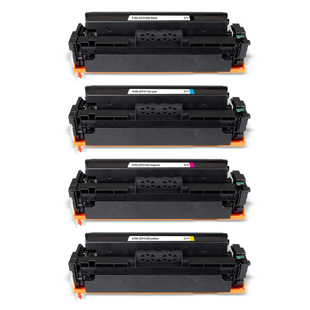 HP 410A Multipack compatible toner set in black, cyan, magenta, yellow for high-volume printing, easy installation, professional results.