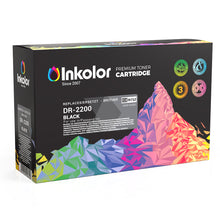 Inkolor DR-2200 premium toner cartridge box with vibrant design, compatible with Brother printers, black, 12,000 pages capacity.