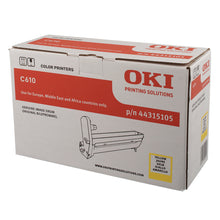 Oki 44315105 yellow drum unit for color printers, packaged box for Europe, Middle East, and Africa, part number C610.