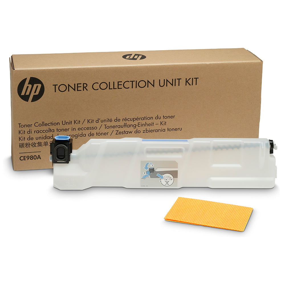 HP CE980A Resttonerbehälter with packaging, designed for high-capacity toner collection in HP printers, ensuring quality and reliability.