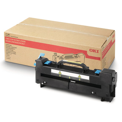 Oki 43529405 Fuser in packaging, showing durable design for high-volume printing, compatible with specific Oki printers.