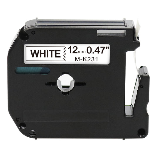 Alt Tag: Brother M-K231 kompatibles Beschriftungsband für P-Touch M-K231 12 mm weiss, 8 m Etikettenband Kassette fuer P-Touch