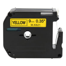 Black Brother M-K621 compatible label tape for P-Touch, yellow, 9mm width, durable for office or industrial use.