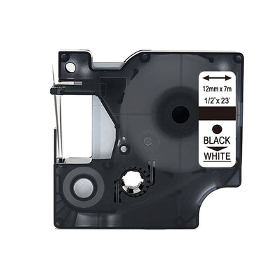 Alt Tag: Dymo 45013 (S0720530) kompatibles Beschriftungsband Kassette 12 mm x 7 m, schwarze Schrift auf weissem Band