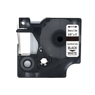 Alt Tag: Dymo 18053 (S0718280) kompatibler Schrumpfschlauch Kassette 9mm x 1,5m, Heat Shrink Tube schwarz auf weiss