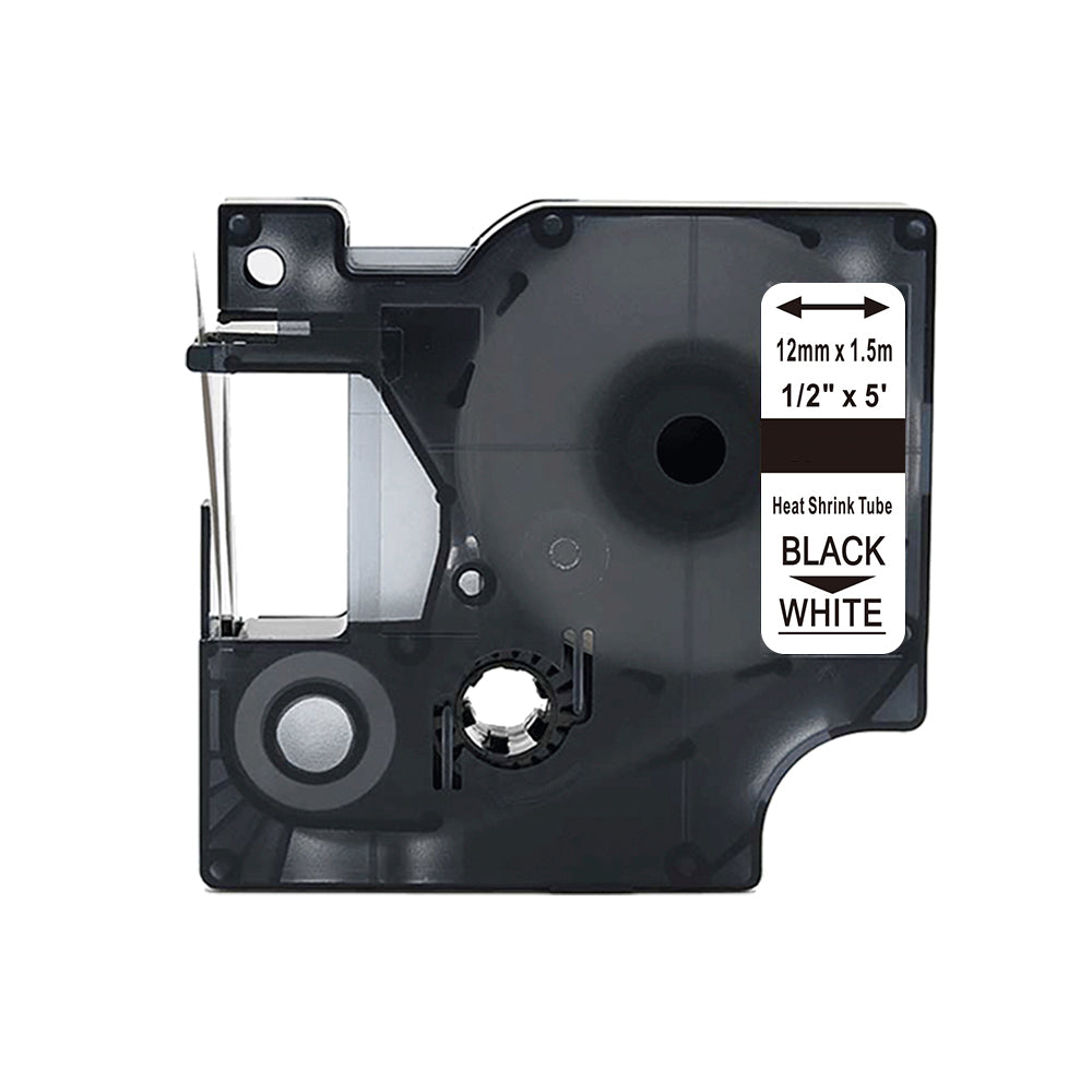 Dymo 18055 kompatibler Schrumpfschlauchkassette in Schwarz-Weiß, 12mm x 1,5m für professionelle Kabelkennzeichnung.