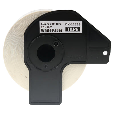 Alt Tag: Brother DK-22223 kompatible Etiketten für QL-Serie Endlosetikettenrolle 50 mm x 30,48 m weisses Papierband DK-22223