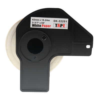 Alt Tag: Brother DK-22251 kompatible Etiketten für QL-Serie – Etikettenrolle 62 mm x 15,24 m, weisses Papierband fuer Brother QL Drucker