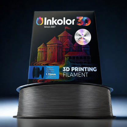 Inkolor PLA Grau Filament 1.75mm 1Kg 3D-Druck Filament on display with packaging in a modern setting