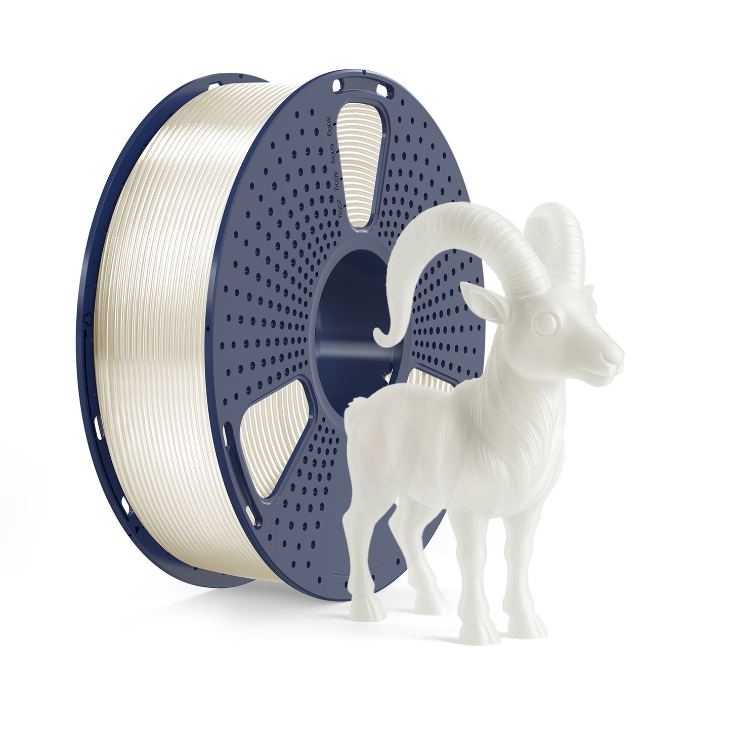 Inkolor PLA Transparent Filament 1.75mm 1Kg 3D-Druck Filament with 3D-printed ram model showcasing transparency and detail.