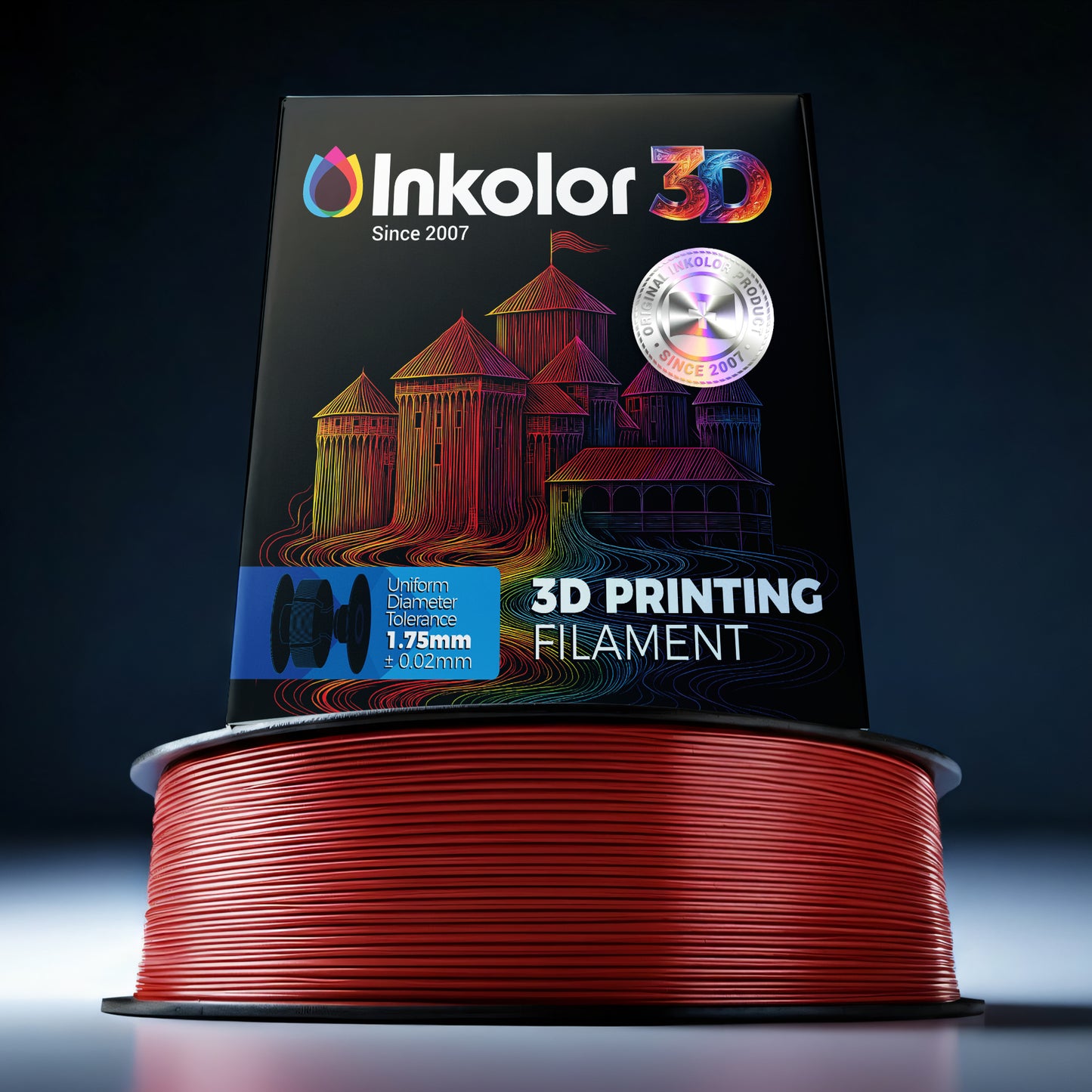 Inkolor PLA Rot Filament 1.75mm 1Kg 3D-Druck Filament on spool with vibrant display box