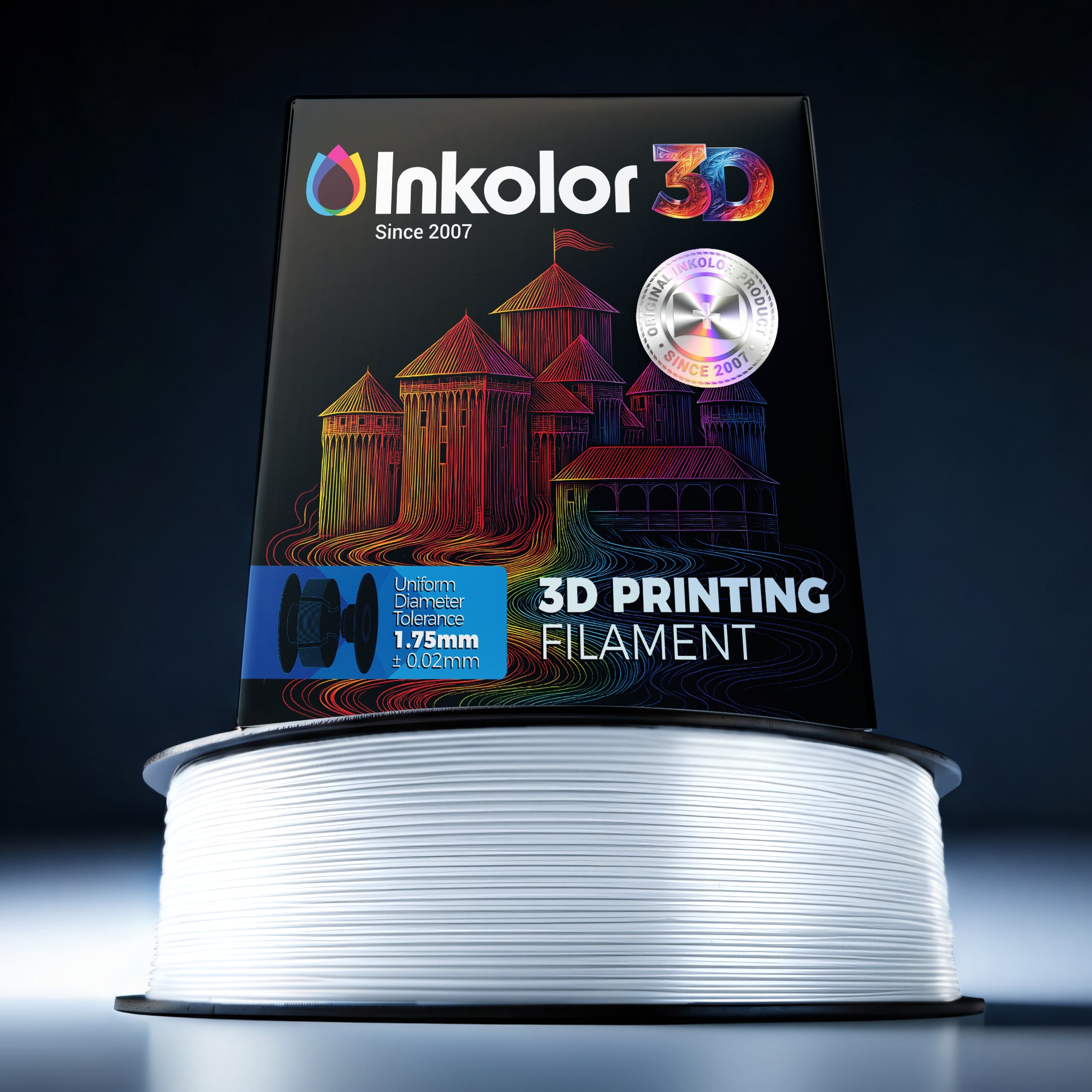 Inkolor PETG Weiss Filament 1.75mm 1Kg 3D-Druck Filament with packaging showing white filament spool.