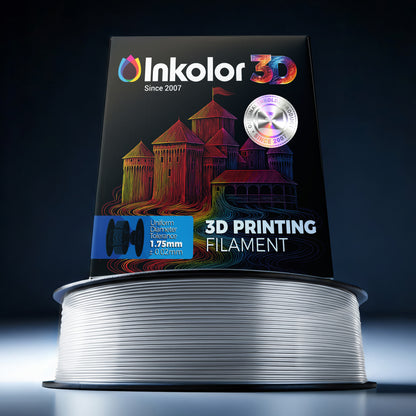 Inkolor PETG Transparent Filament 1.75mm 1Kg 3D-Druck Filament on a spool with vibrant packaging