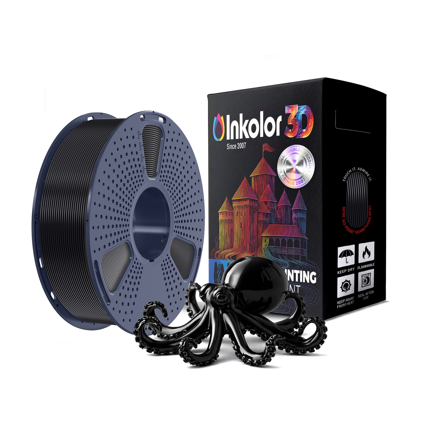 Filament Inkolor TPU90A Noir 1,75 mm 1 kg pour impression 3D