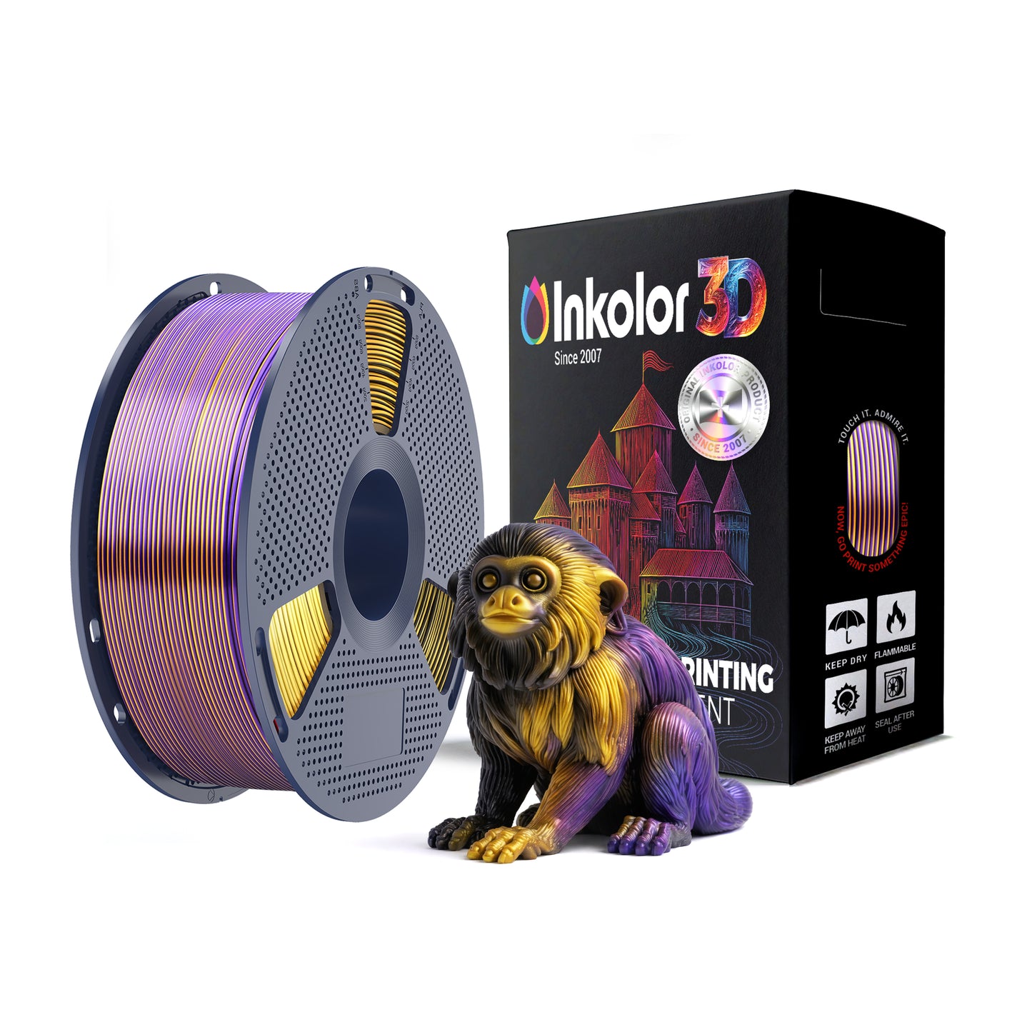 Inkolor Silk PLA+ Tri-Color Black Gold Purple Filament 1.75mm 1Kg 3D-Druck Filament
