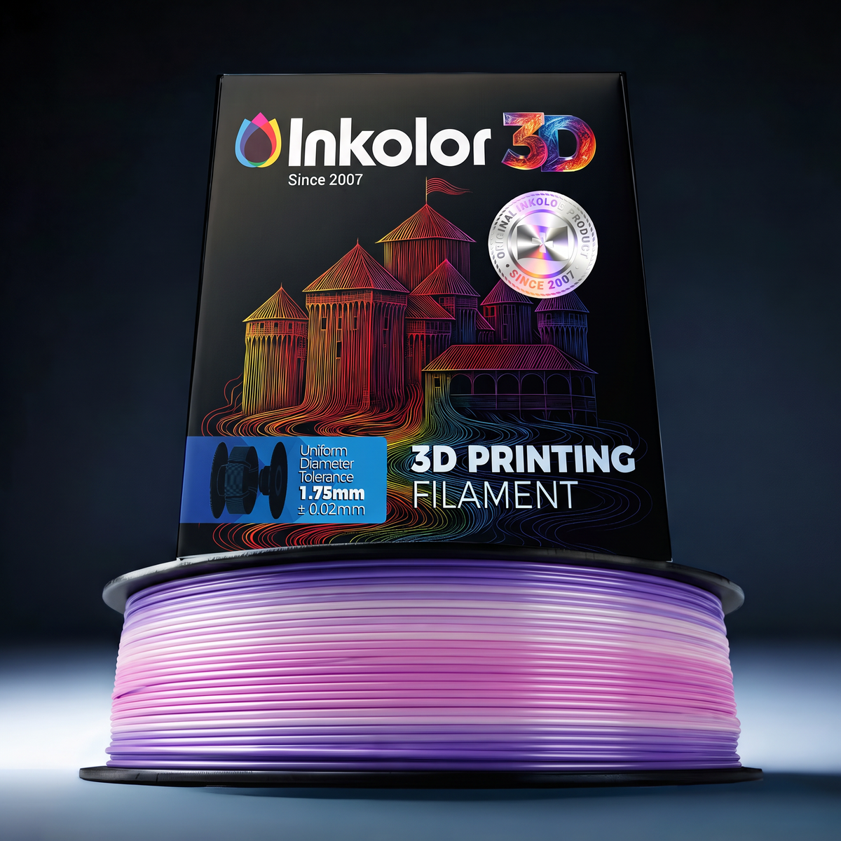 Filament d'impression 3D Inkolor Silk PLA+ Rainbow Cotton Candy 1.75mm 1Kg