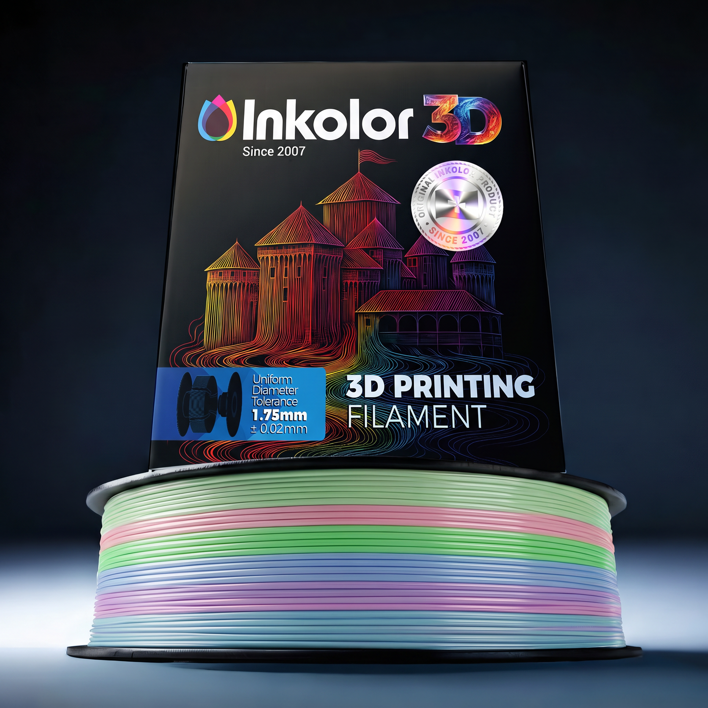 Filament d'impression 3D Inkolor Silk PLA+ Rainbow Carnival 1.75mm 1Kg