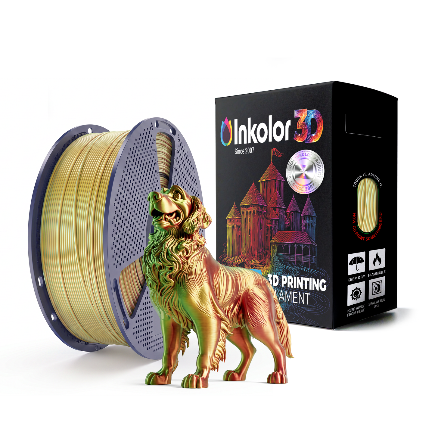 Inkolor Silk PLA+ Tri-Color Red Yellow Green 1.75mm 1Kg 3D-Druck Filament