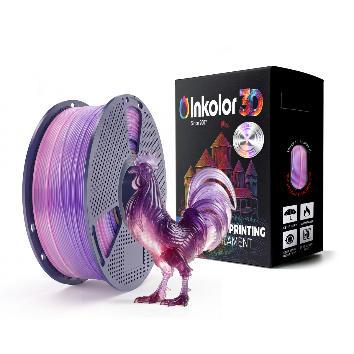 Inkolor PLA Transparent Rainbow Orchid 1.75mm 1Kg 3D Printing Filament