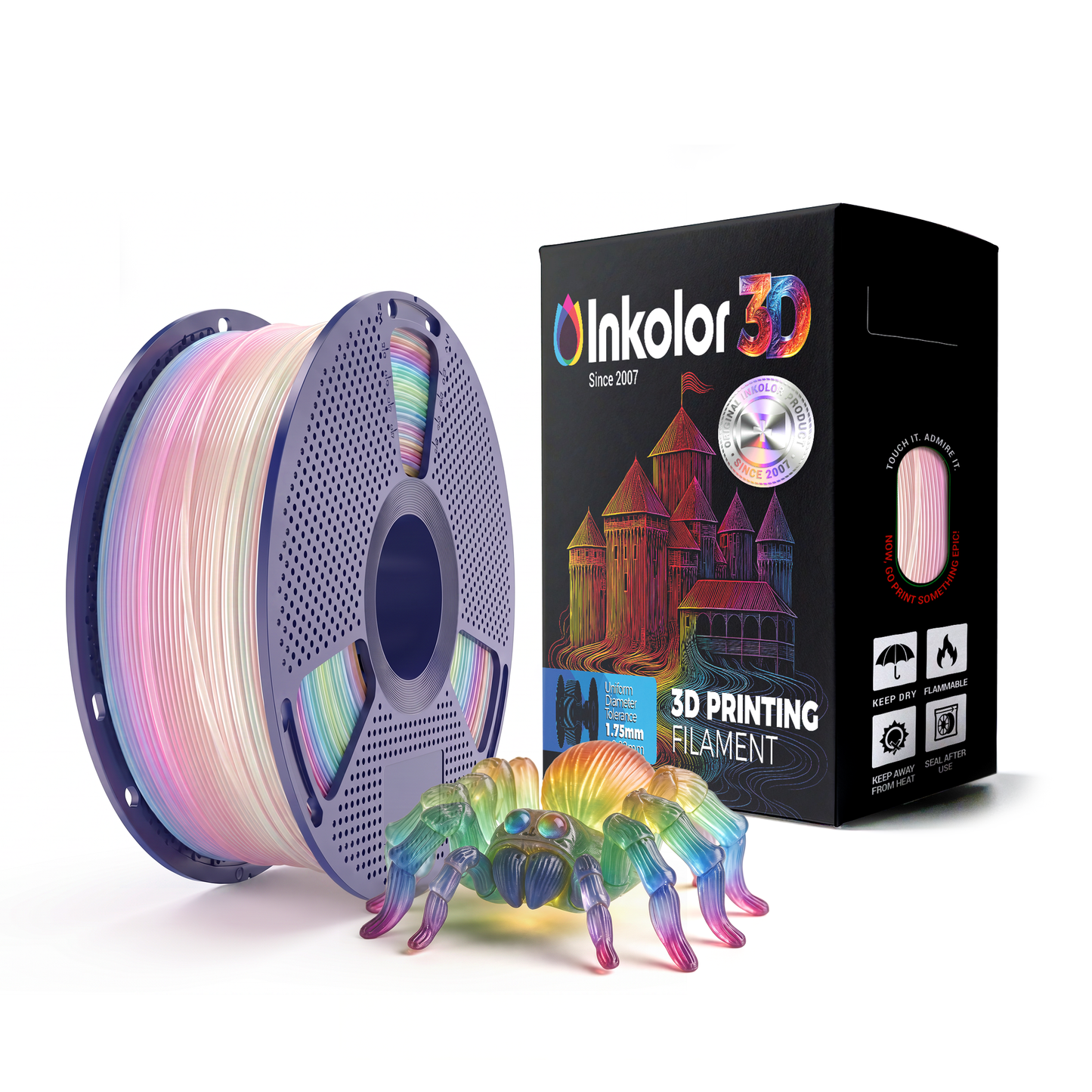 Filament d'impression 3D Inkolor PLA Transparent Rainbow Pearl 1.75mm 1Kg