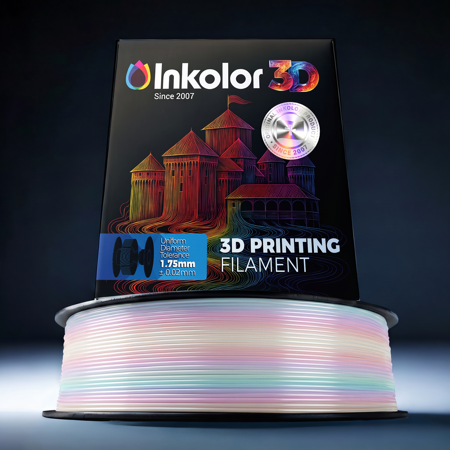 Filament d'impression 3D Inkolor PLA Transparent Rainbow Pearl 1.75mm 1Kg